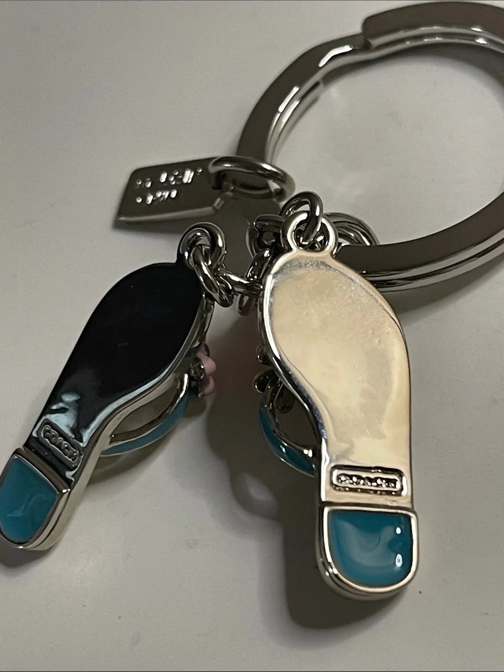 COACH Flip Flop Charm Keychain with Pink Flower Accents and Coach Pen